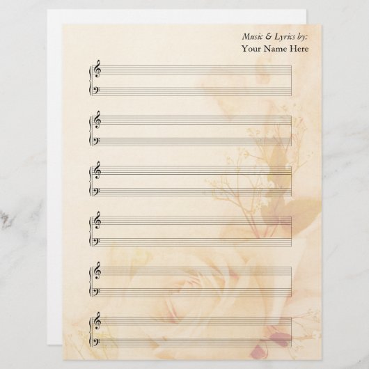 ヴィンテージバラ空白の楽譜ピアノ譜表 (正面/裏面)