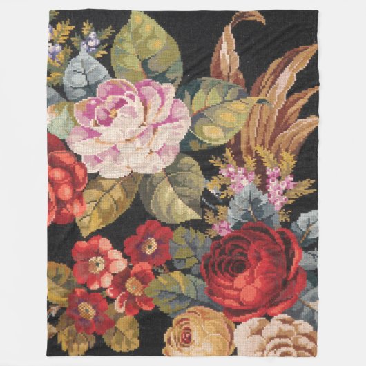 ヴィンテージバラ素晴らしフローラ自然 フリースブランケット (正面)