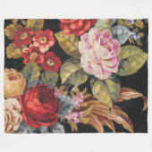 ヴィンテージバラ素晴らしフローラ自然 フリースブランケット (正面(横))