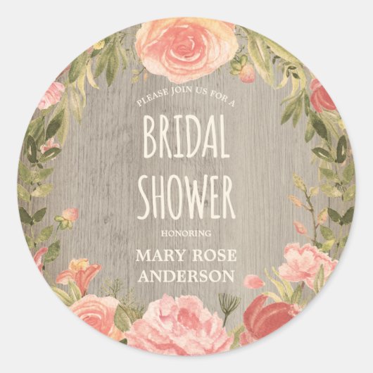 ヴィンテージバラ素朴と木材 |フローラブライダルシャワー ラウンドシール (正面)