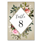ヴィンテージバラ結婚グリーンリーの表の番号カード テーブルナンバー (裏面)