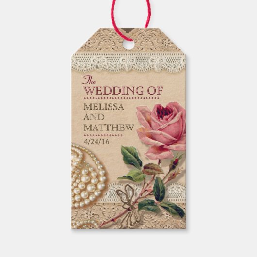 ヴィンテージバラ結婚式の引き出物ラベル ギフトタグ (正面)