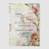 ヴィンテージバラ結婚式の日付の保存 ベラム紙招待状 (正面)