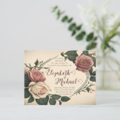 ヴィンテージバラ結婚式招待状はがき ポストカード (スタンド正面)