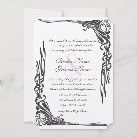 ヴィンテージバラ結婚式招待状アールデコ 招待状 (裏面)