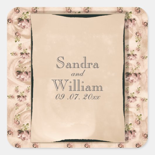 ヴィンテージバラ結婚式招待状 スクエアシール (正面)