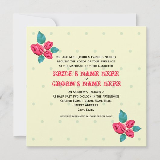 ヴィンテージバラ結婚式招待状 招待状 (正面)