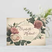 ヴィンテージバラ結婚式招待状 招待状 (スタンド正面)