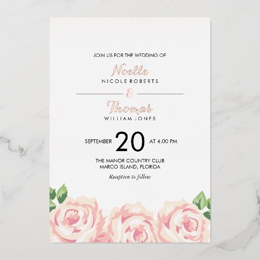 ヴィンテージバラ結婚式招待状 箔招待状 (正面)