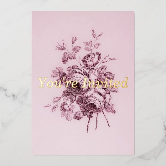 ヴィンテージバラ結婚式招待状 箔招待状 (正面)