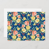 ヴィンテージバラ花パターンイラストレーション ポストカード (正面/裏面)