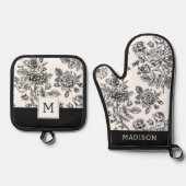 ヴィンテージバラ花柄 鍋つかみ&鍋敷きセット (正面)