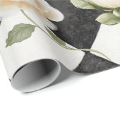 ヴィンテージバラ花白黒ダイヤモンドパターン ラッピングペーパー (ロールコーナー)