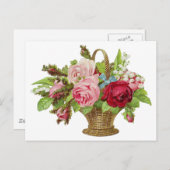 ヴィンテージバラ花籠 ポストカード (正面/裏面)