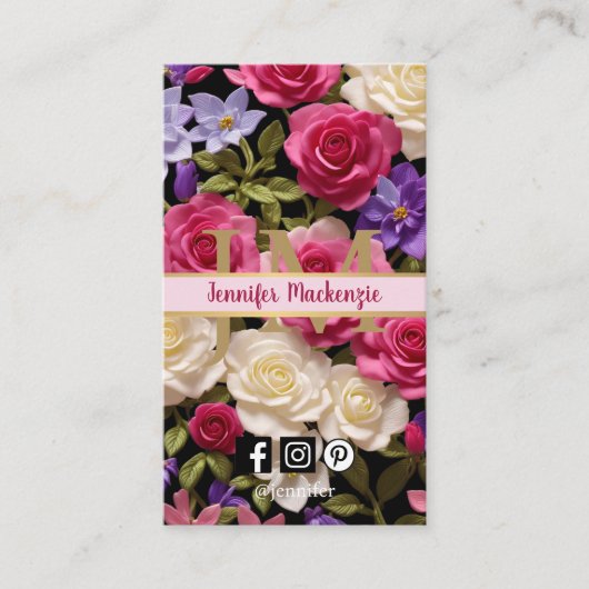 ヴィンテージバラ花金ゴールドかわいらしピンク紫 名刺 (正面)