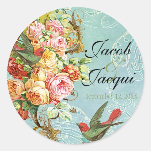 ヴィンテージバラ蝶の蝶の渦巻きエレガント ラウンドシール (正面)