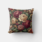 ヴィンテージバラ装飾用クッション暗色花パターン クッション (正面)