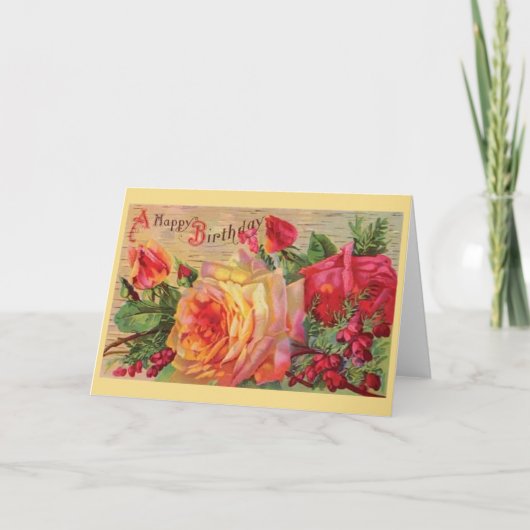 ヴィンテージバラ誕生日カード カード (正面)