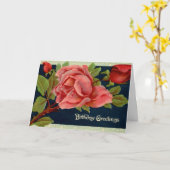 ヴィンテージバラ誕生日グリーティングカード カード (黄色い花)