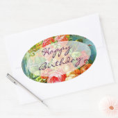 ヴィンテージバラ誕生日 楕円形シール (封筒)