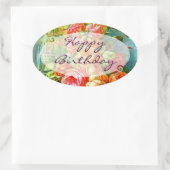 ヴィンテージバラ誕生日 楕円形シール (バッグ)