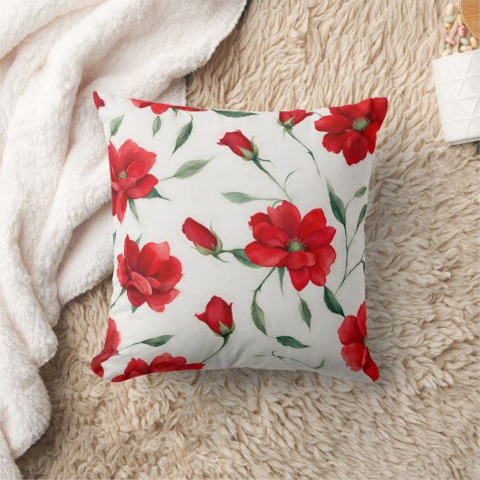 ヴィンテージバラ赤い花模様 クッション (ブランケット)