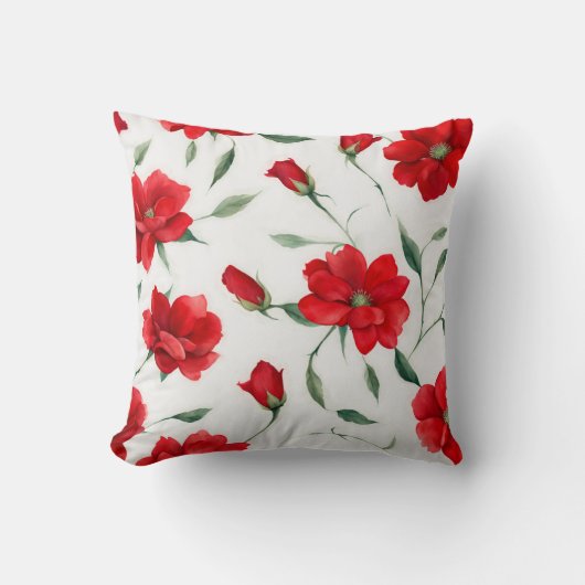 ヴィンテージバラ赤い花模様 クッション (正面)