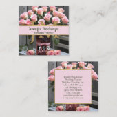 ヴィンテージバラ金ゴールドかわいらしピンク スクエア名刺 (正面/裏面)