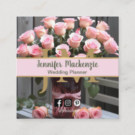 ヴィンテージバラ金ゴールドかわいらしピンク スクエア名刺