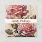 ヴィンテージバラ金ゴールドかわいらしピンク スクエア名刺 (正面)