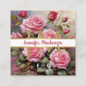 ヴィンテージバラ金ゴールドかわいらしピンク スクエア名刺 (正面)