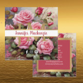 ヴィンテージバラ金ゴールドかわいらしピンク スクエア名刺