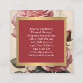 ヴィンテージバラ金ゴールドかわいらしピンク スクエア名刺 (裏面)