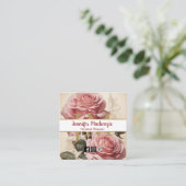 ヴィンテージバラ金ゴールドかわいらしピンク スクエア名刺 (スタンド正面)