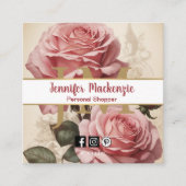 ヴィンテージバラ金ゴールドかわいらしピンク スクエア名刺 (正面)