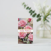 ヴィンテージバラ金ゴールドかわいらしピンク 名刺 (スタンド正面)