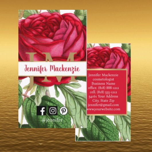 ヴィンテージバラ金ゴールドかわいらしピンク 名刺