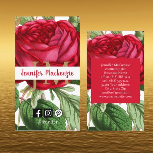 ヴィンテージバラ金ゴールドかわいらしピンク 名刺