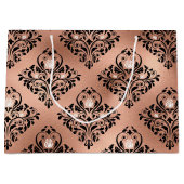 ヴィンテージバラ金ゴールドとブラックゴシックフローラダマスク ラージペーパーバッグ (正面)