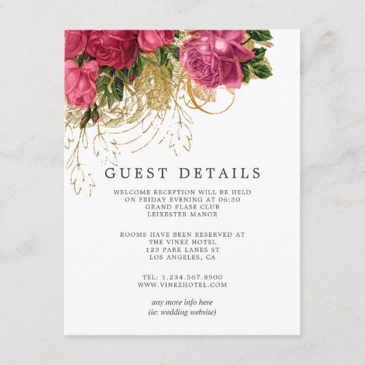 ヴィンテージバラ金ゴールドと赤面結婚ズゲスト詳細 エンクロージャーカード (正面)