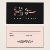 ヴィンテージバラ金ゴールドはさみサロンギフトカード (正面&裏面)