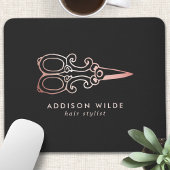 ヴィンテージバラ金ゴールドはさみ美容師ロゴ マウスパッド