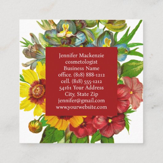 ヴィンテージバラ金ゴールドイニシャルひまわり スクエア名刺 (裏面)