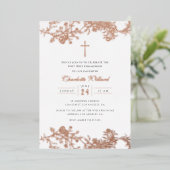 ヴィンテージバラ金ゴールドクロスガールズファースト聖餐式 箔招待状 (立ち正面)