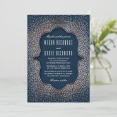 ヴィンテージバラ金ゴールドグリッター紙吹雪ネイビー結婚ズ 招待状 (スタンド正面)