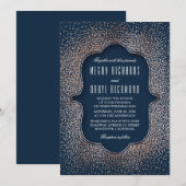 ヴィンテージバラ金ゴールドグリッター紙吹雪ネイビー結婚ズ 招待状 (正面/裏面)