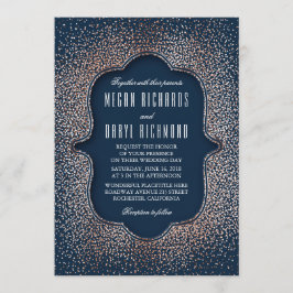 ヴィンテージバラ金ゴールドグリッター紙吹雪ネイビー結婚ズ 招待状