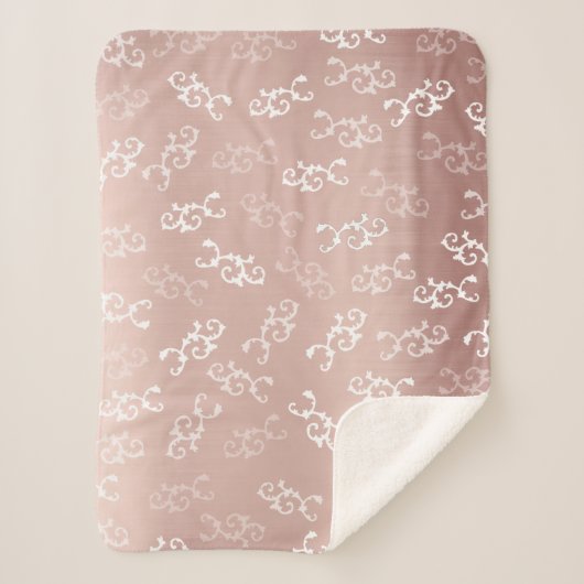 ヴィンテージバラ金ゴールドダマスクパターン シェルパブランケット (正面)