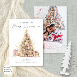 ヴィンテージバラ金ゴールドツリー写真メリークリスマス シーズンカード