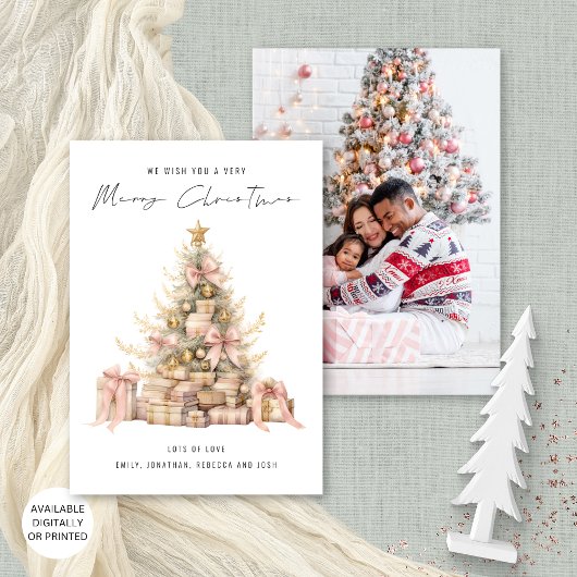 ヴィンテージバラ金ゴールドツリー写真メリークリスマス シーズンカード